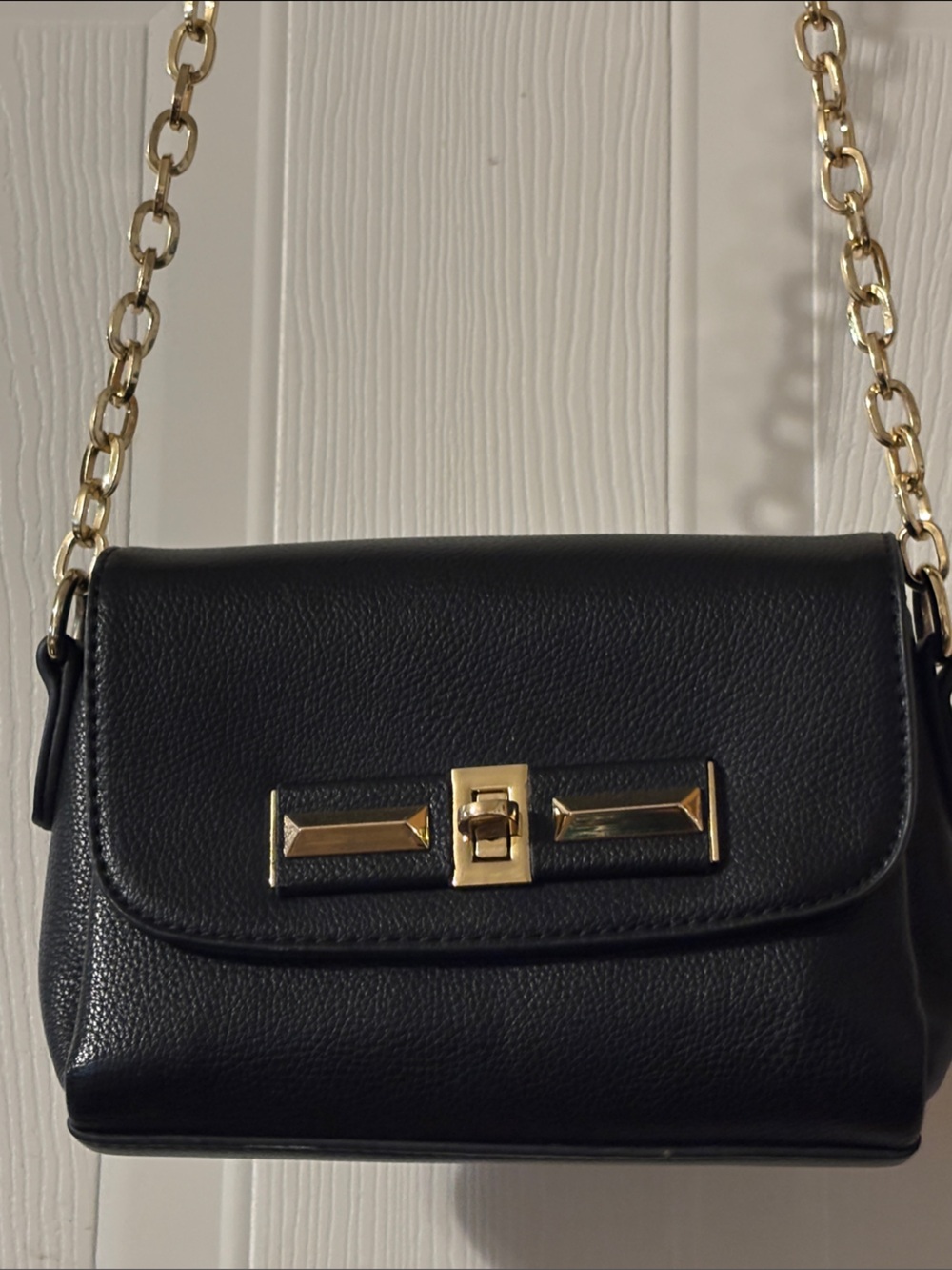 Arezzo Black Leather Crossbody with Gold Chain and Hardware
